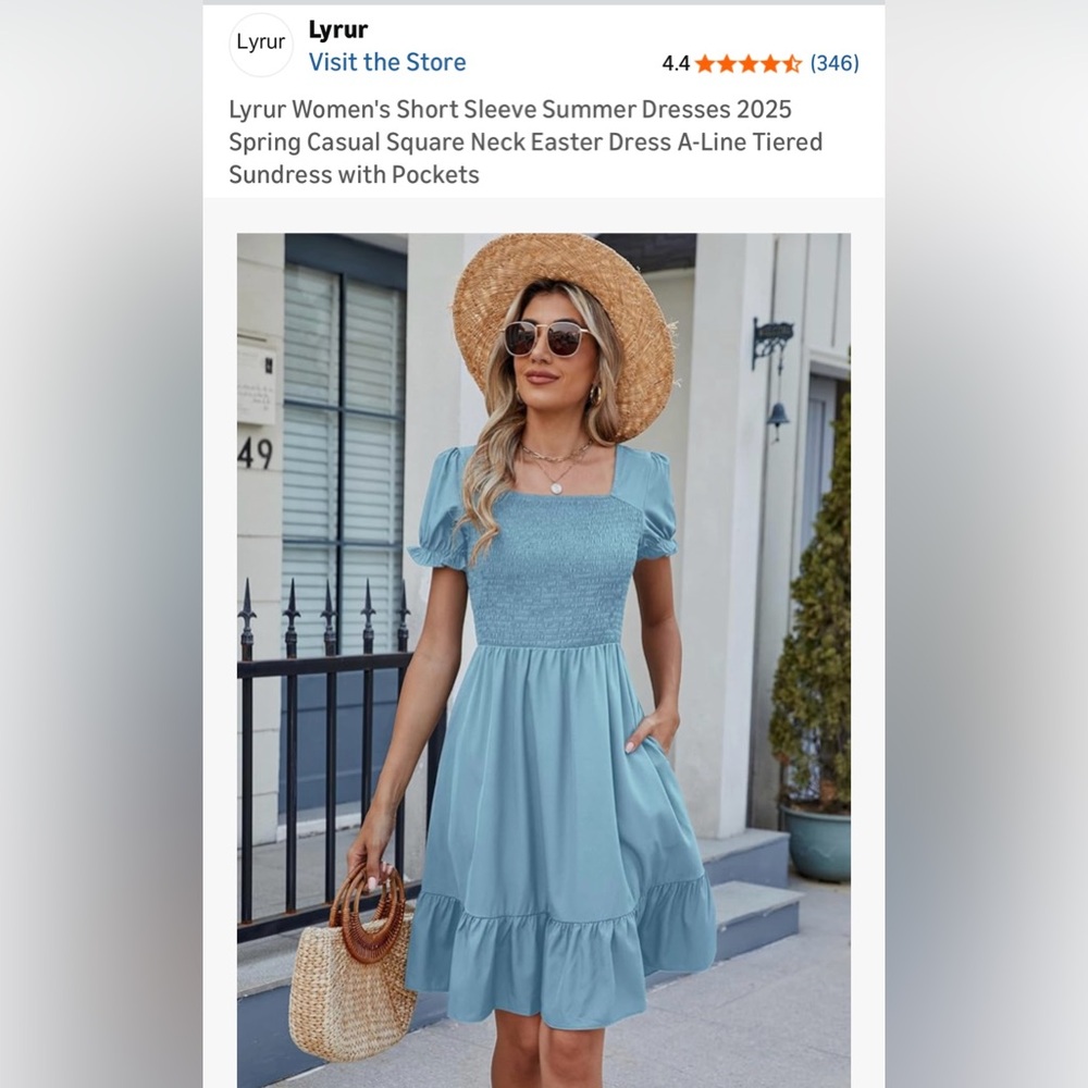 Lyrur Women's Short Sleeve Summer Dresses A-Line Tiered Sundress with Pockets